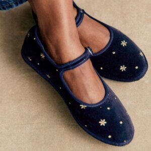Sezane Mary Janes - Sézane X Vibi Venezia Gold Floral Embroidery - Size 8